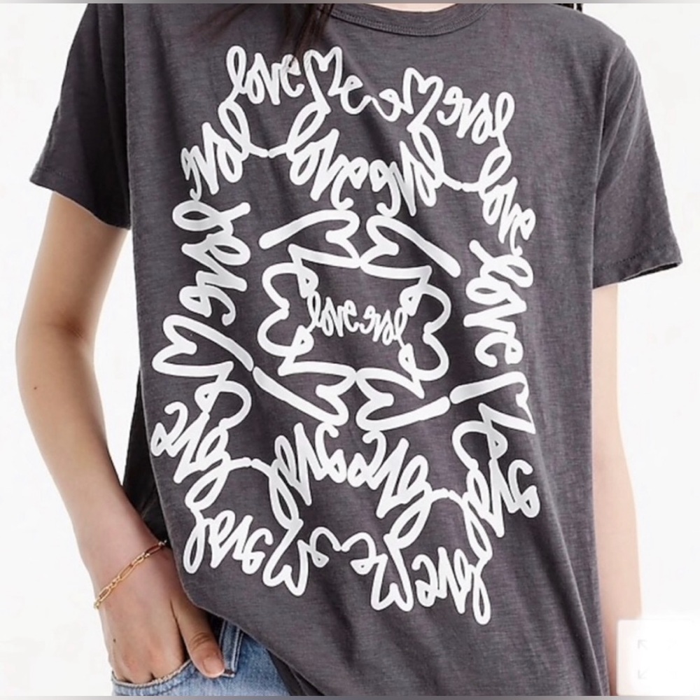 JCrew x Curtis Kulig ‘Love Me’ Tee Shirt XXS or XS Grey Slub 100% Cotton 17x24.5